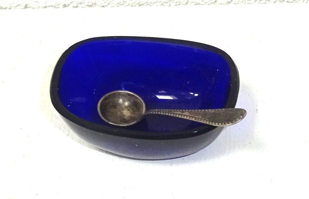 antiek mosterdbakje  met zilveren lepeltje, Ophalen of Verzenden, Zilver