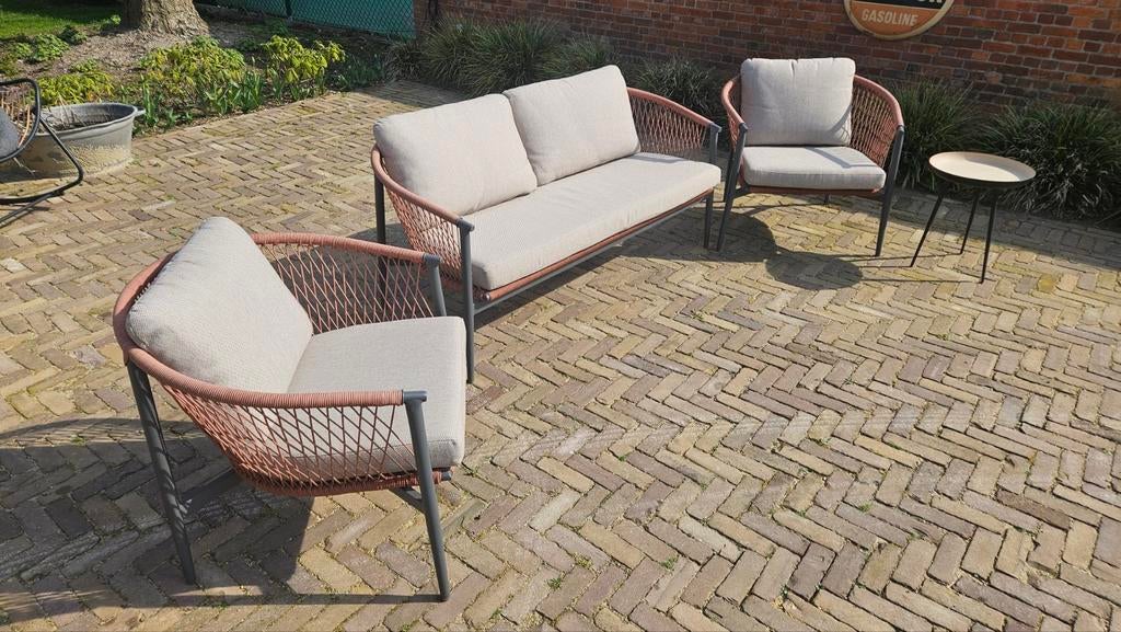 Lounge set Antaly - Bank met 2 stoelen + gratis tafeltjes, Ophalen, 4 zitplaatsen, Aluminium, Loungeset