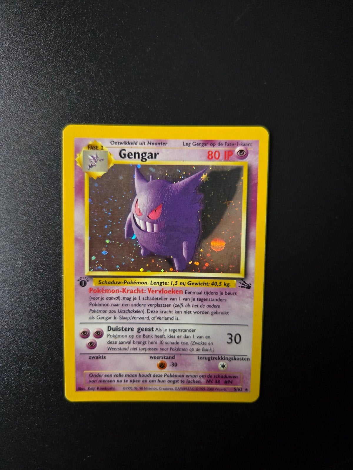 Gengar 5/62 Pokemon Fossil holo WOTC NL 1e editie, Ophalen of Verzenden, Zo goed als nieuw, Booster, Foil