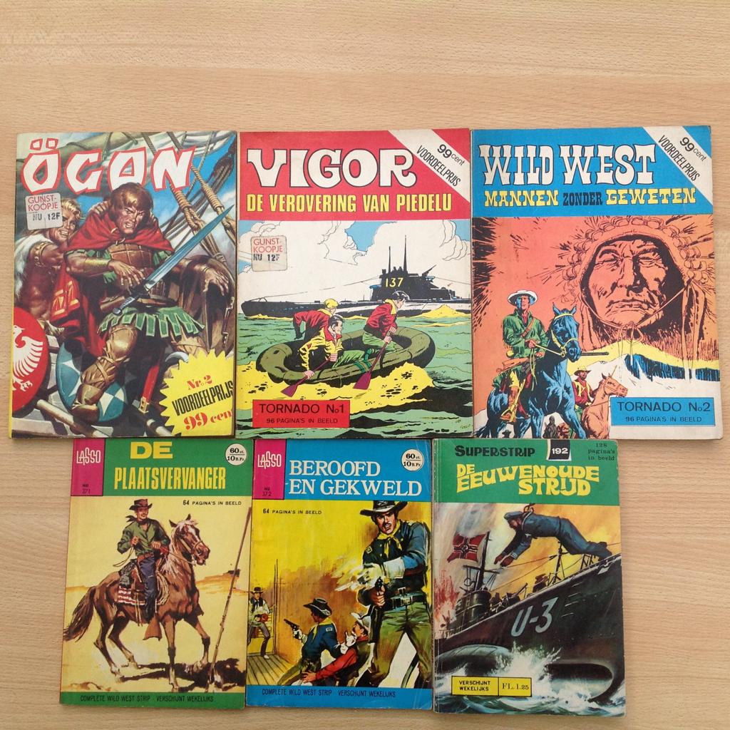 Stripboeken "Nooit Gedacht" 6 stuks Oorlog-Viking-Western, Boeken, Stripboeken, Verzenden, Zo goed als nieuw, Uitgeverij "Nooit gedacht"