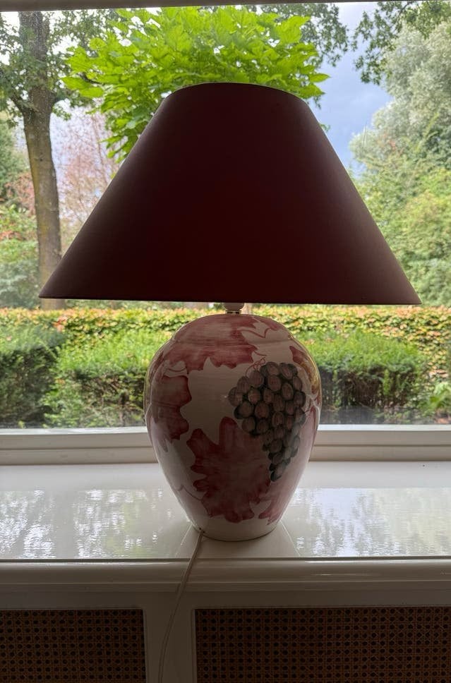 Vintage Tafellamp met Druivenmotief en Rode Kap, Huis en Inrichting, Ophalen, Gebruikt, Overige merken, Vintage