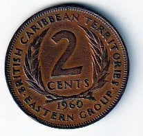 2  cent  1960  East Carribian Territoris. km. 3 ( 0,60 ), Ophalen of Verzenden, Noord-Amerika, Losse munt