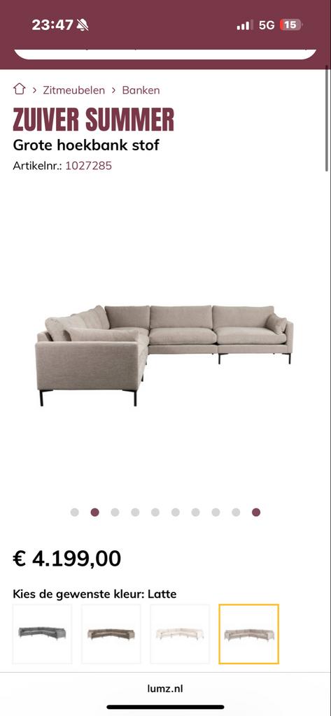 Zuiver Summer 7-zits Hoekbank - Grote Stofbank, Huis en Inrichting, Banken | Bankstellen, Ophalen, 100 tot 125 cm, Hoekbank, 300 cm of meer