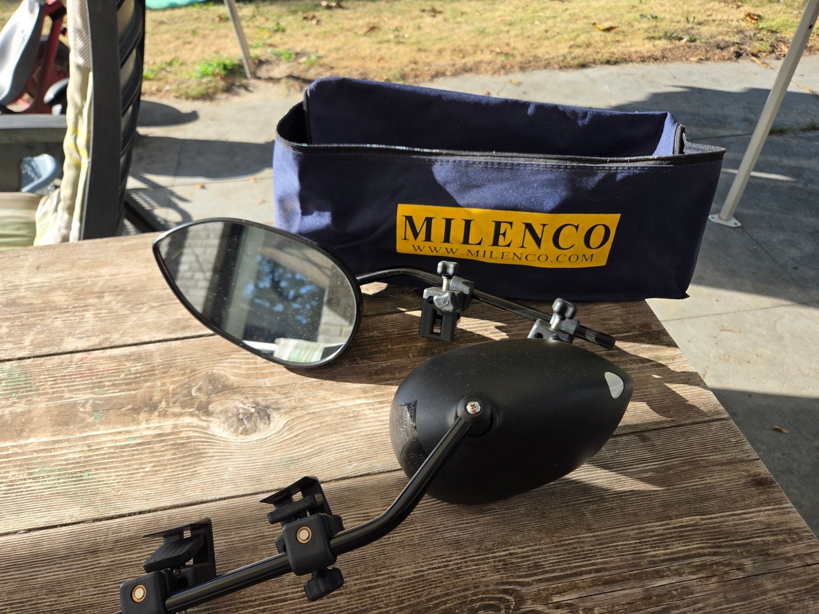 Milenco caravanspiegels - Compleet met opbergtas, Ophalen, Zo goed als nieuw