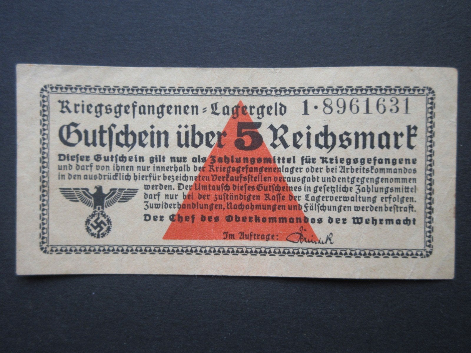 5 Reichsmark 1939-1940 Duitsland Kampgeld POW WW2, Verzenden, Duitsland, Los biljet