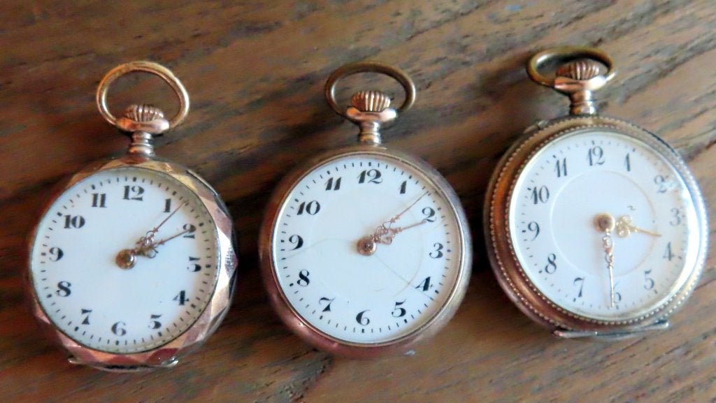 Superkoopje! 3 antieke zilveren/ dames zakhorloges, incl ver, Overige merken, Zakhorloge, Verzenden, Verguld