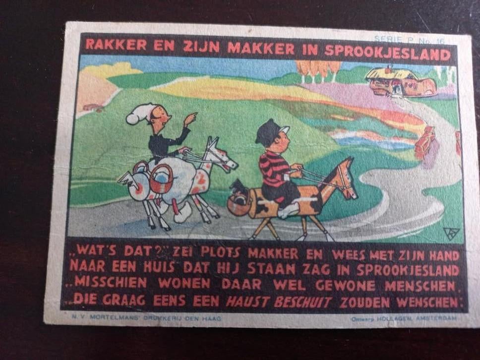 Vintage Haust Beschuit Plaatje - Rakker en zijn Makker, Ophalen of Verzenden, Overige figuren, Gebruikt, Plaatje, Poster of Sticker