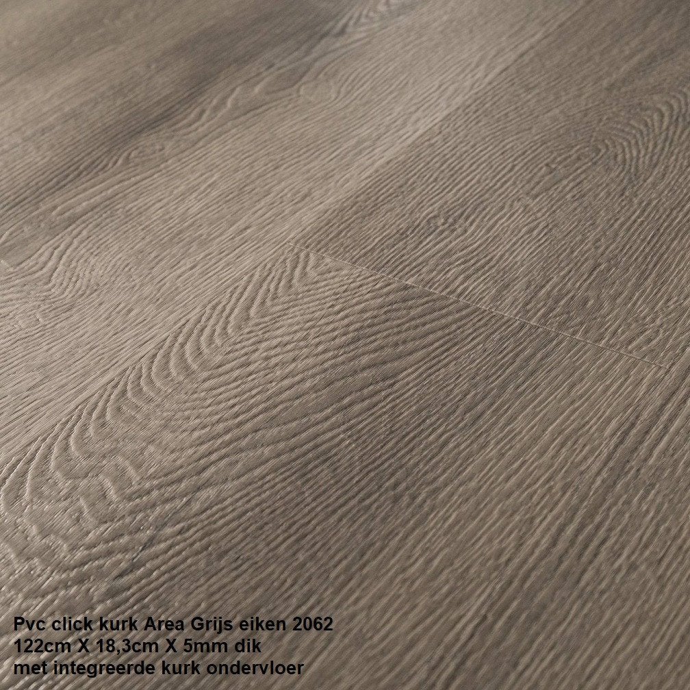 Pvc click Grijs Eik met integreerde kurk ondervloer €19,95m2, 75 m² of meer, Nieuw, Ophalen of Verzenden, Grijs
