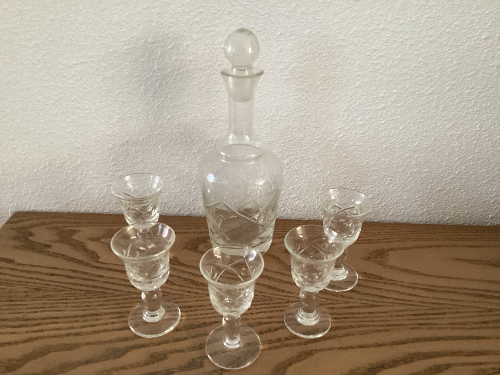 Karaf met 5 borrel / liceurglaasjes - Vintage set, Antiek en Kunst, Ophalen of Verzenden