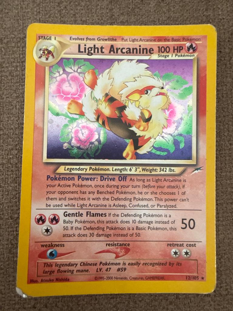 Pokémon TCG: Light Arcanine (Neo Destiny 12/105), Ophalen of Verzenden, Zo goed als nieuw, Losse kaart