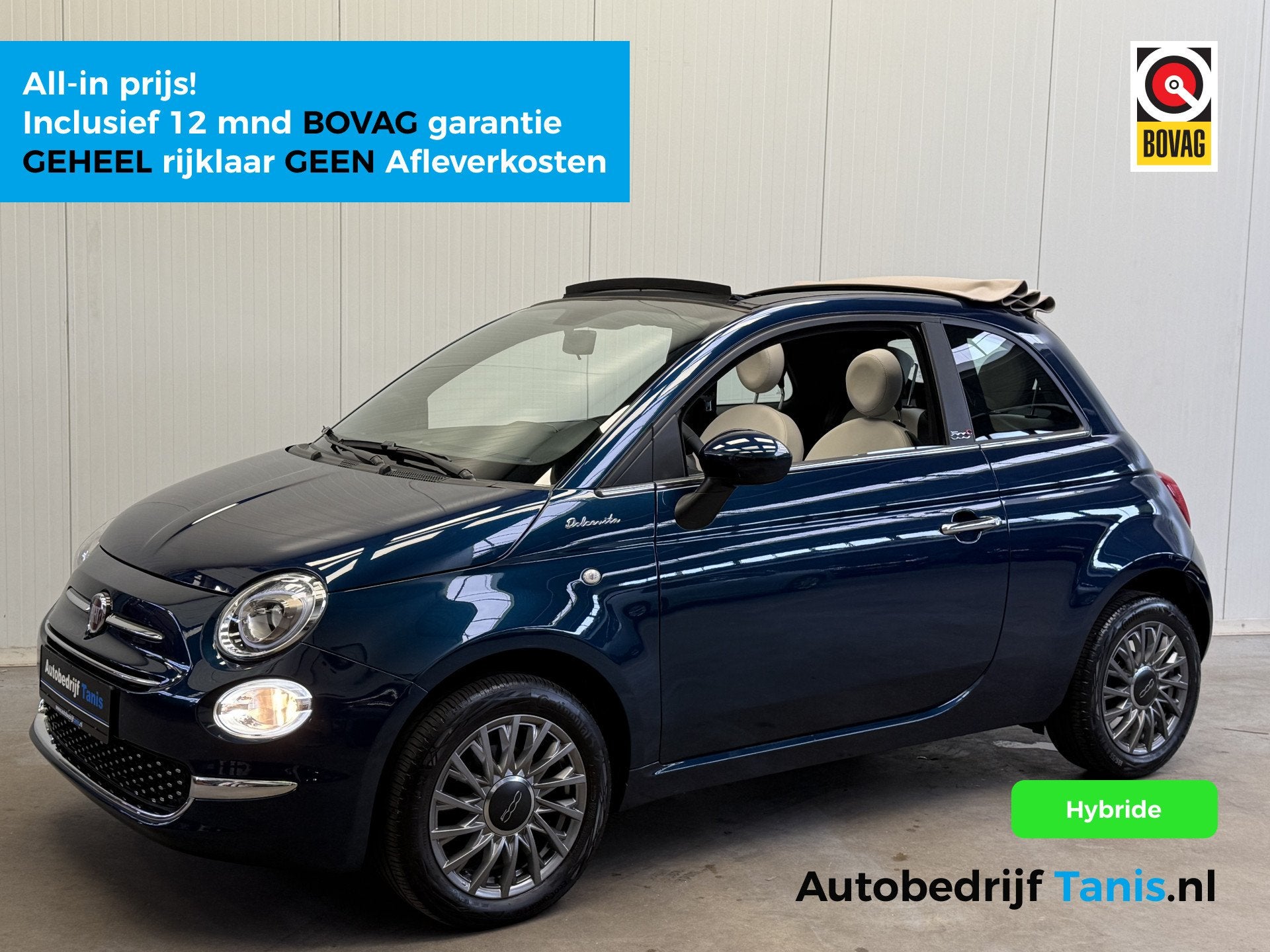 Fiat 500C 1.0 Hybrid Dolcevita AIRCO/ECC-NAVI by CARPLAY-LMV, Auto's, Voorwielaandrijving, Gebruikt, Leder en Stof, Bedrijf