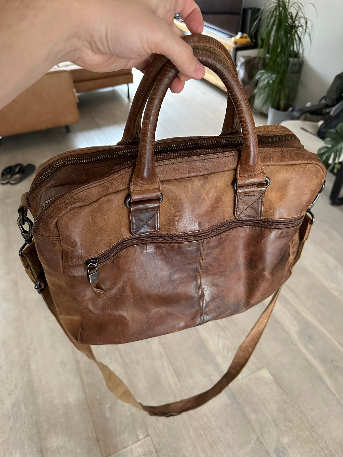 Micmacbags Leren schoudertas, cognac, vintage look, Sieraden, Tassen en Uiterlijk, Tassen | Schoudertassen, Ophalen of Verzenden