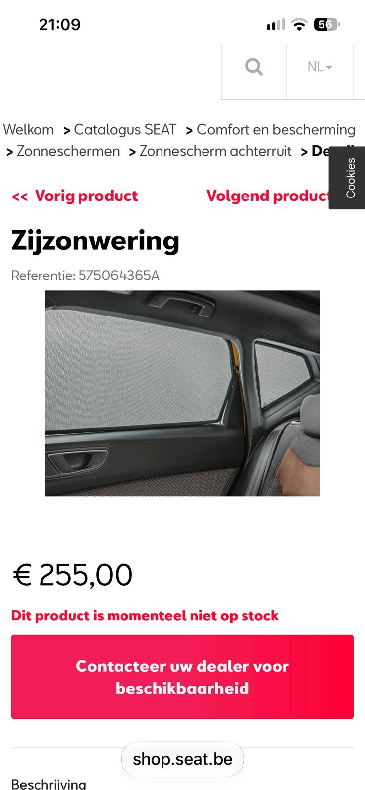 Zonneschermen Seat Ateca, Ophalen, Nieuw, Seat