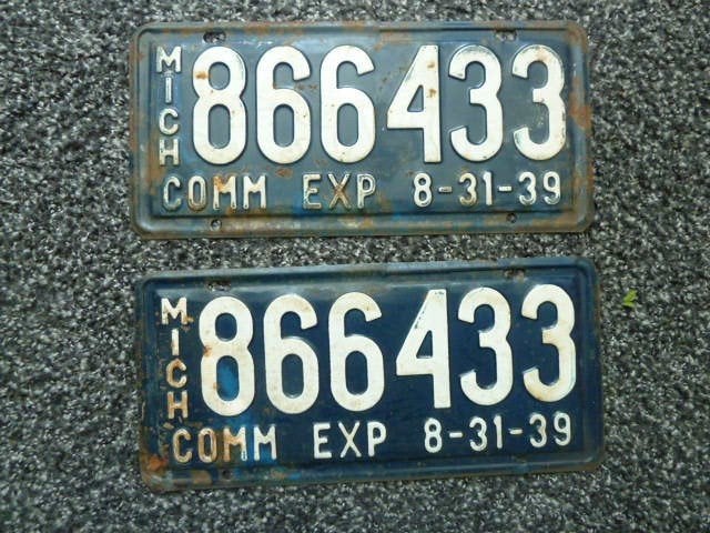 Paar USA License plate / kentekenplaten Michigan 1939 USA, Verzenden, Gebruikt, Auto's