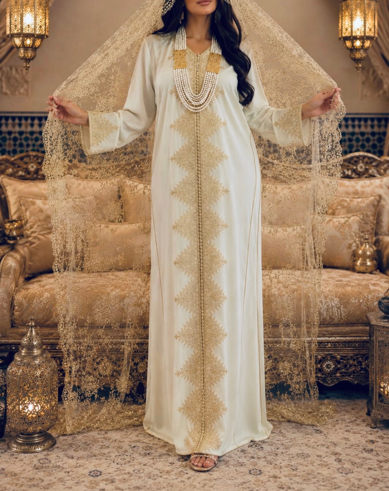 Marokkaanse henna Kaftan met Gouden Borduurwerk, Kleding | Dames, Trouwkleding en Trouwaccessoires, Zo goed als nieuw, Trouwjurk