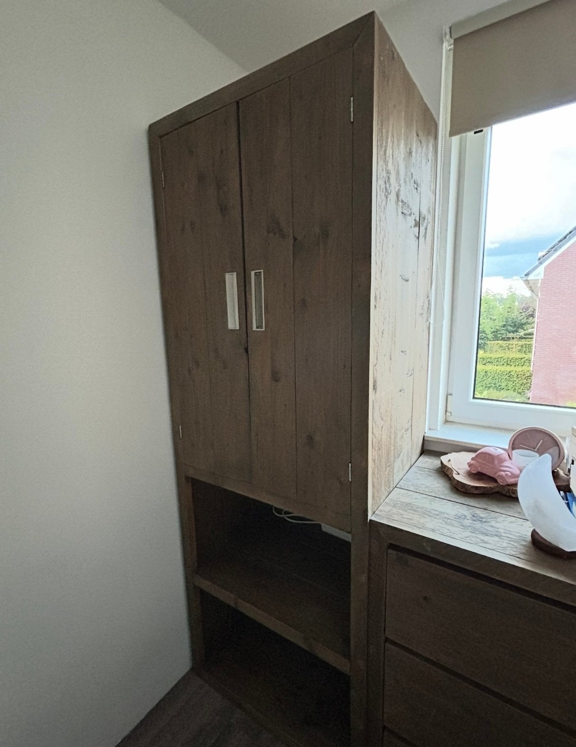 Steigerhouten kast en commode - 220x80x60 & 100x125x60, Huis en Inrichting, Ophalen, Gebruikt, 200 cm of meer, 50 tot 100 cm