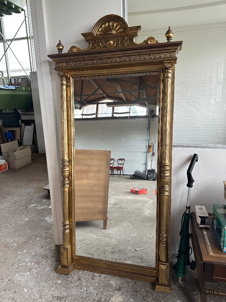 Antieke barok spiegel met sierlijke lijst goud 200x98cm, Ophalen, Rechthoekig, 50 tot 100 cm, 150 tot 200 cm