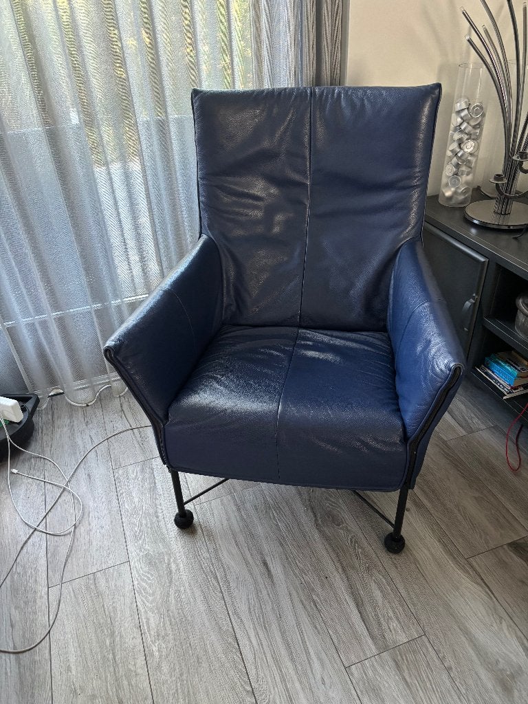 Charly design stoelen Kobal blauw, Ophalen, 75 tot 100 cm, Zo goed als nieuw, Leer
