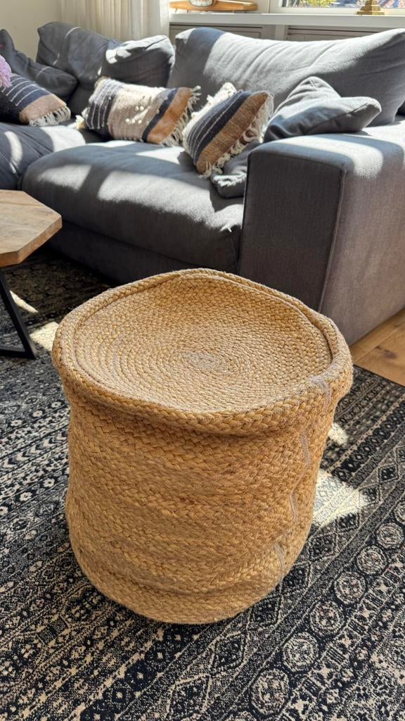 Gevlochten juten boho poef, Ophalen of Verzenden, Gebruikt, Rond, Overige materialen