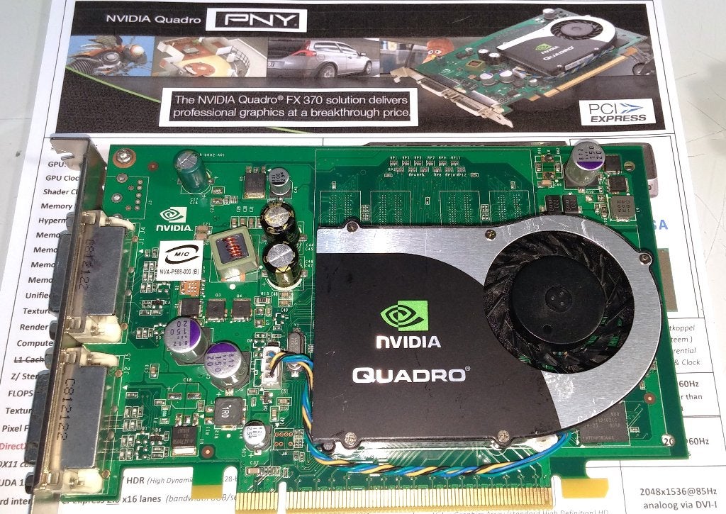 PNY NVIDIA Quadro FX 370 256MB DDR2 CVQFX370-PCI-E 2.0 DVI, Ophalen of Verzenden, NVIDIA