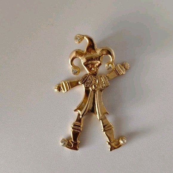 prachtige Gouden Double Clown Bewegende Hanger met Strass, Overige materialen, Gebruikt, Minder dan 4 cm, Ophalen of Verzenden