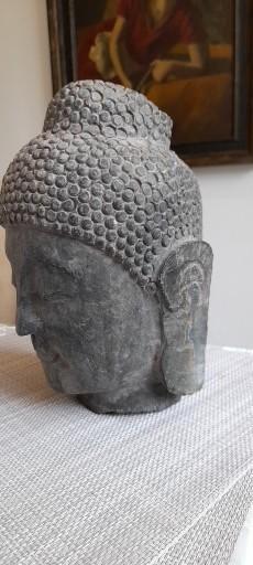 Boeddha Hoofd met Zwarte Steen - Decoratief Beeld, Ophalen of Verzenden, Gebruikt