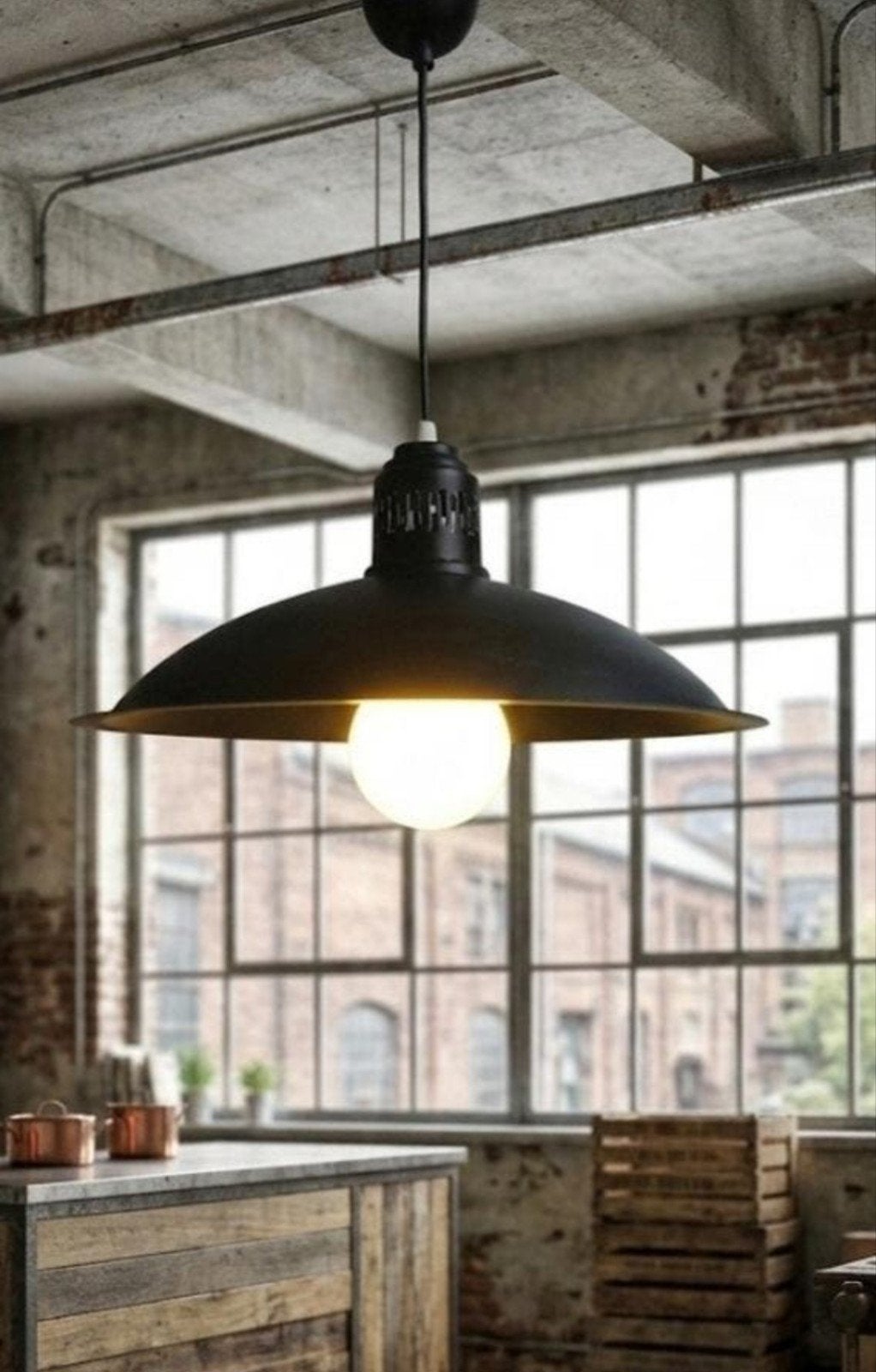 zwarte hanglamp,  Riverdale vintage serie,industrieel design, Gebruikt, Vintage, Metaal, E27 (groot)