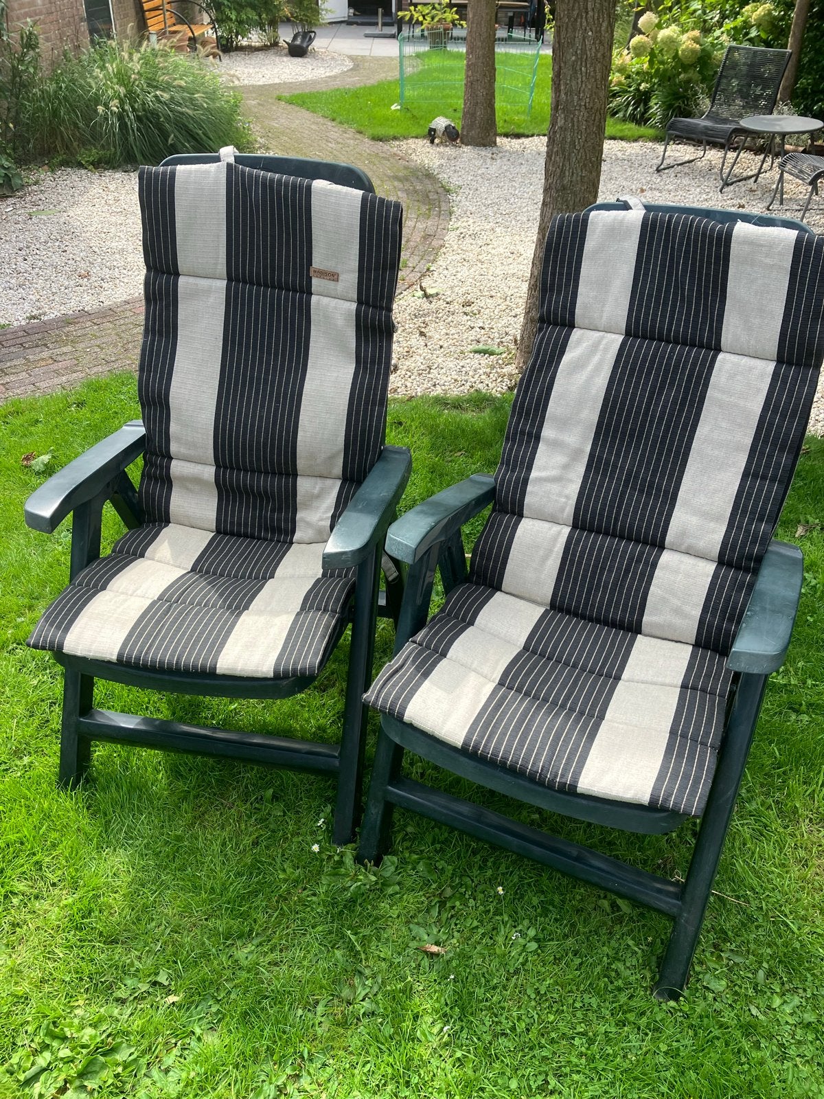 2x Verstelbare tuinstoelen Hartman Jardin met kussens, Ophalen, Gebruikt, Kunststof, Verstelbaar