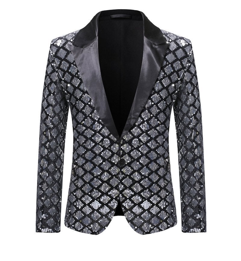 Heren zilveren ruiten glitter colbert blazer jasje mannen, Verzenden, Nieuw, Overige maten, Zilver