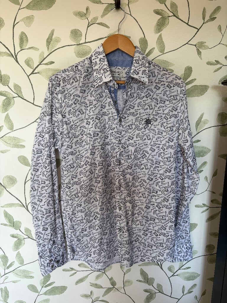 Ferlucci slim fit wit blauw overhemd Large, Ophalen, Ferlucci, Blauw, Zo goed als nieuw
