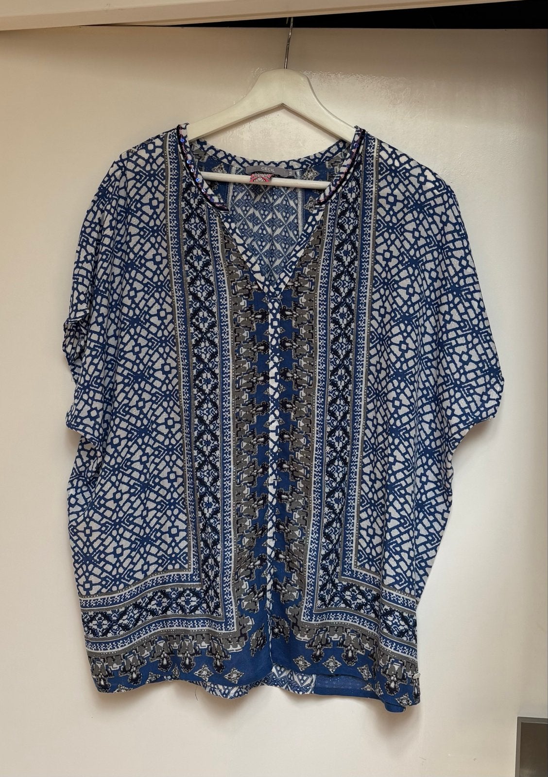 Cecil tuniek/blouse met print in blauw, wit en grijs - Mt M, Verzenden, Zo goed als nieuw, Maat 38/40 (M), Meerkleurig