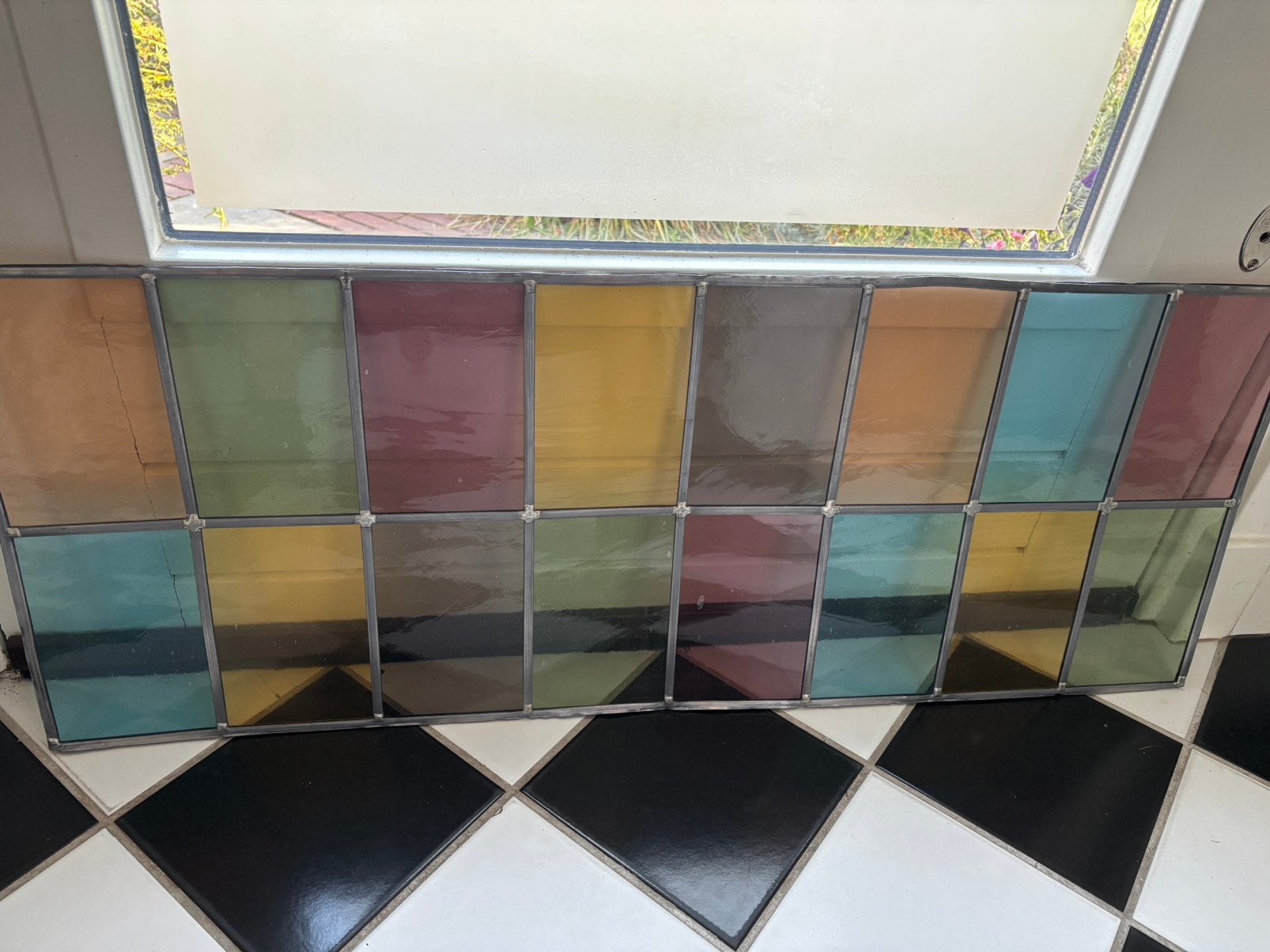 Glas in lood raam 96cm x37cm, Ophalen, Zo goed als nieuw, Glas in lood, Minder dan 80 cm