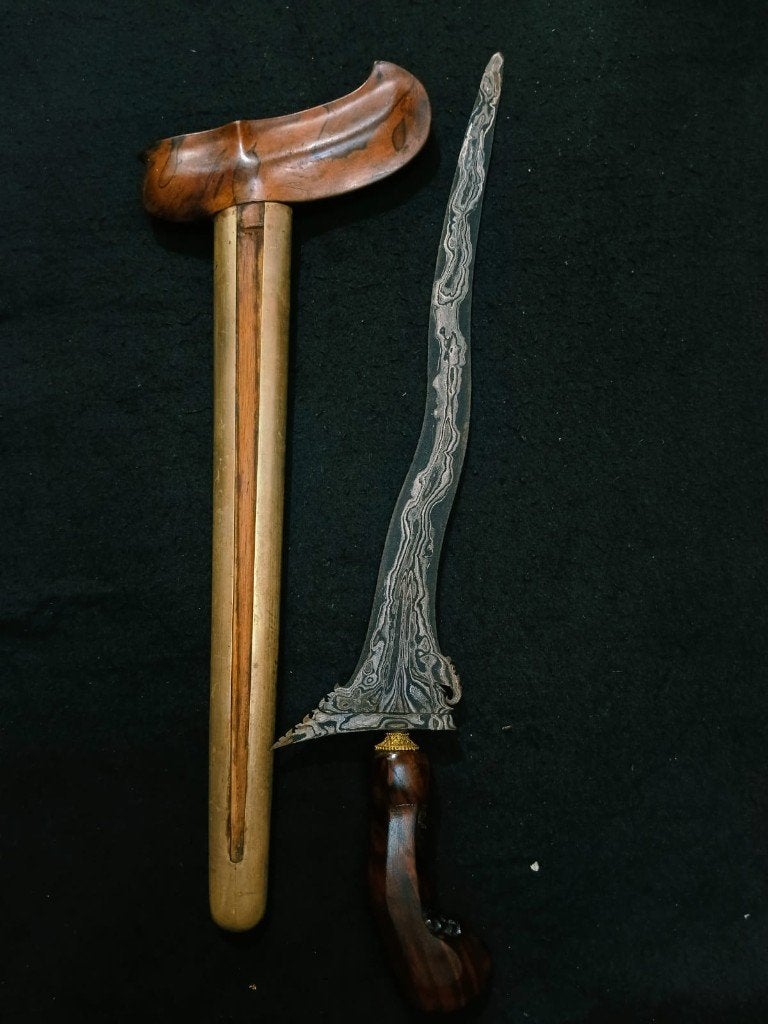 Antieke Keris Jangkung 3 Luk Wahyu Tumurun Timohohout SVG52, Wapen, Indonesië, Meerkleurig, Handgemaakt