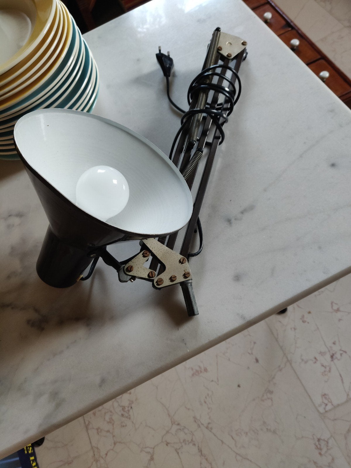 schaarlamp bruin emaille, Ophalen of Verzenden