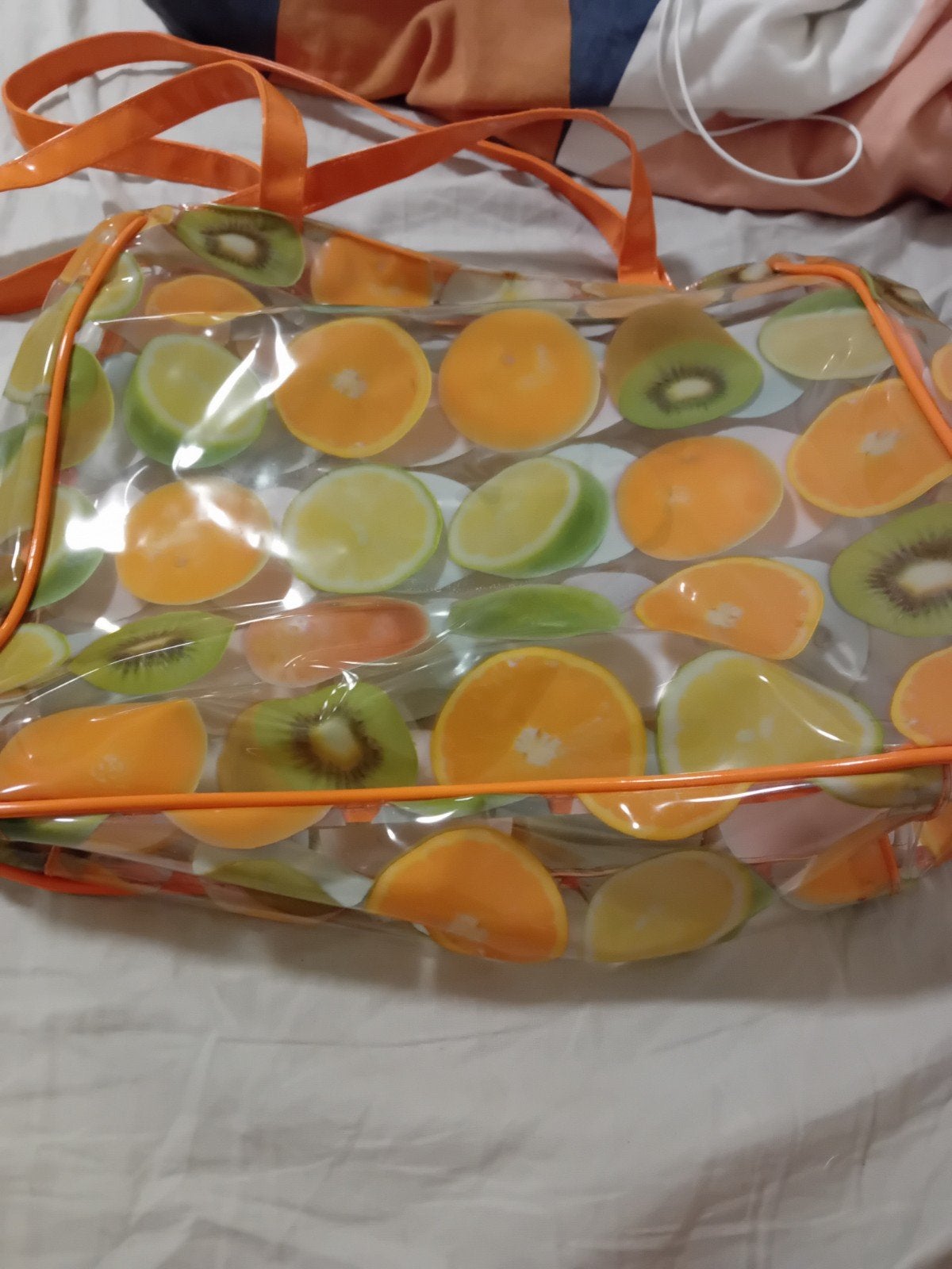 Transparante tas met fruitprint, Ophalen of Verzenden, Zo goed als nieuw, Oranje, Shopper