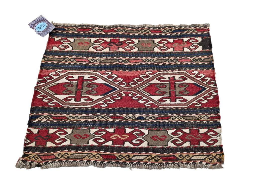 Handmade vintage oriental wool Kelim Soumak Kaukasus 38x48cm