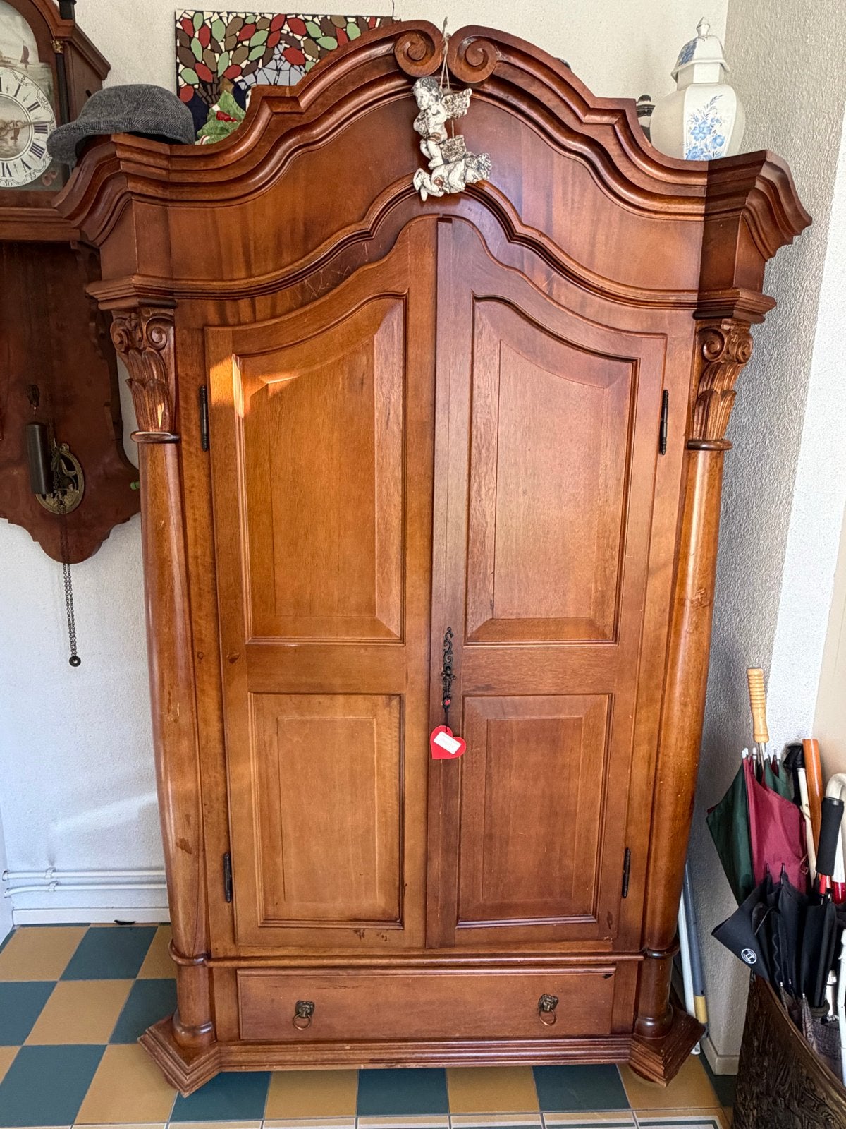 Antieke kledingkast/linnenkast - massief hout, Antiek en Kunst, Ophalen