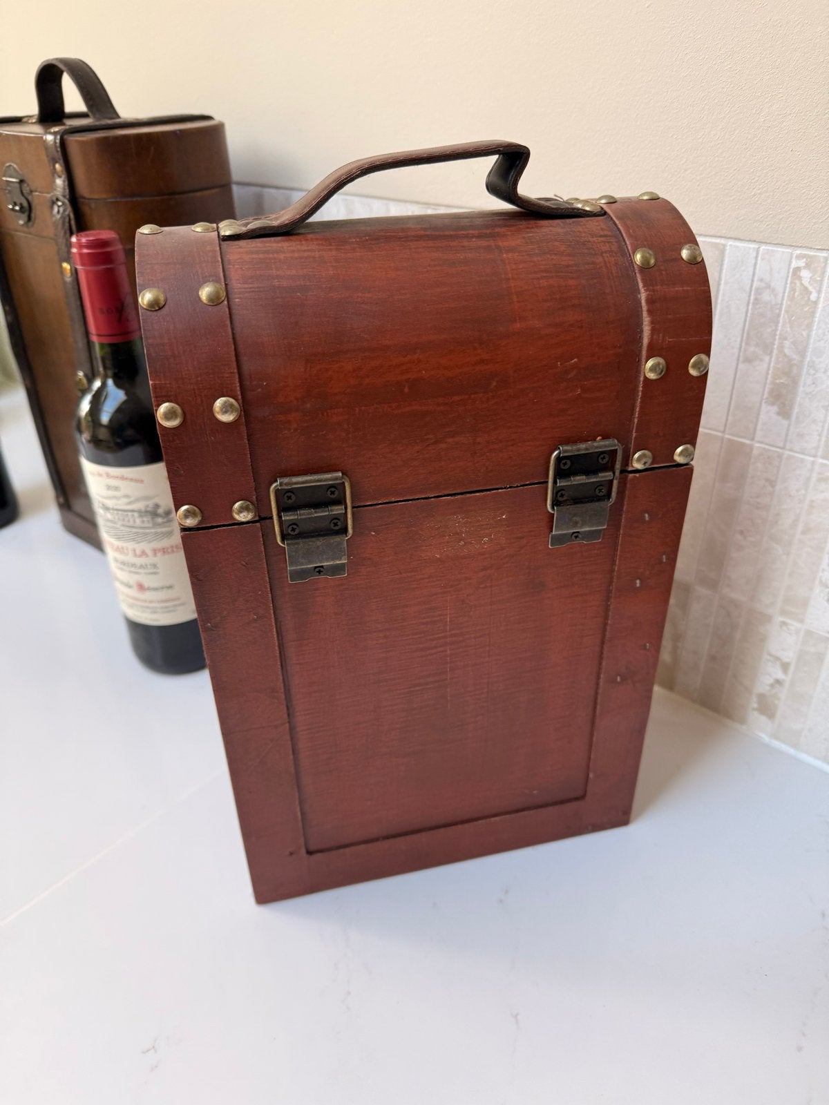Vintage Houten Wijnkist voor 2 Flessen - Bruin, Ophalen of Verzenden, Zo goed als nieuw, Bruin, Vintage