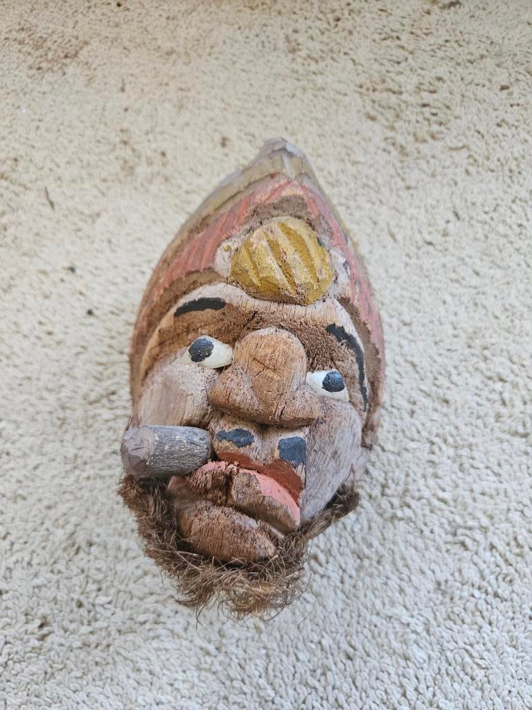 Uniek handgemaakt kokosnoot masker, Antiek en Kunst, Minder dan 20 cm, Natuurlijk materiaal, Handgemaakt, Bruin