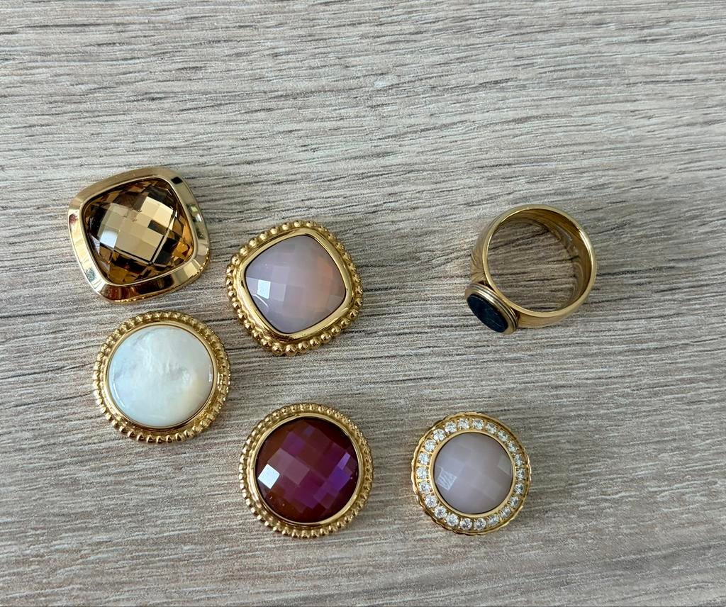 MelanO Kosmic ring + 5 stenen (mt52), Overige materialen, Ophalen of Verzenden, Zo goed als nieuw, 17 tot 18