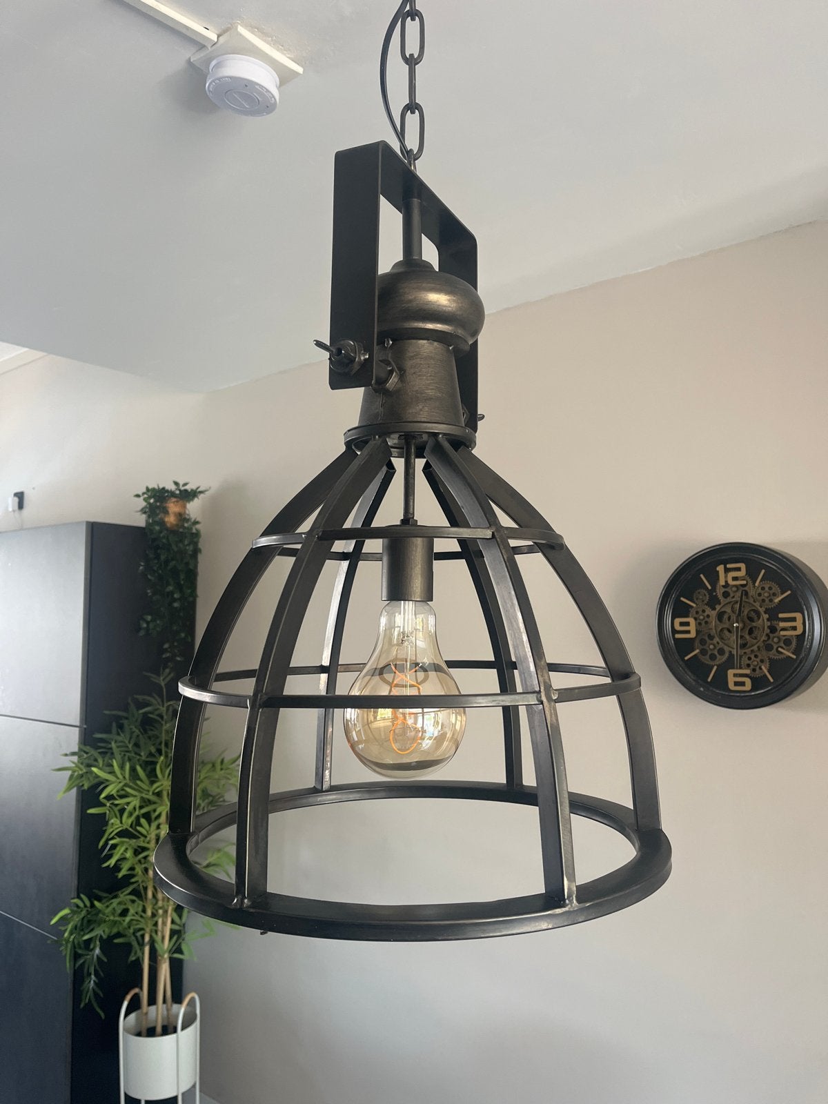 Industriële hanglamp met kooi en E27 fitting, Ophalen, Zo goed als nieuw, Metaal, E27 (groot)