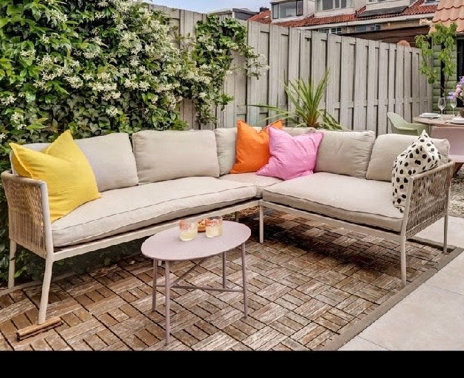 Hoek loungeset Paris antraciet met taupe kussens, Tuin en Terras, Tuinsets en Loungesets, Ophalen, 5 zitplaatsen, Gebruikt, Loungeset