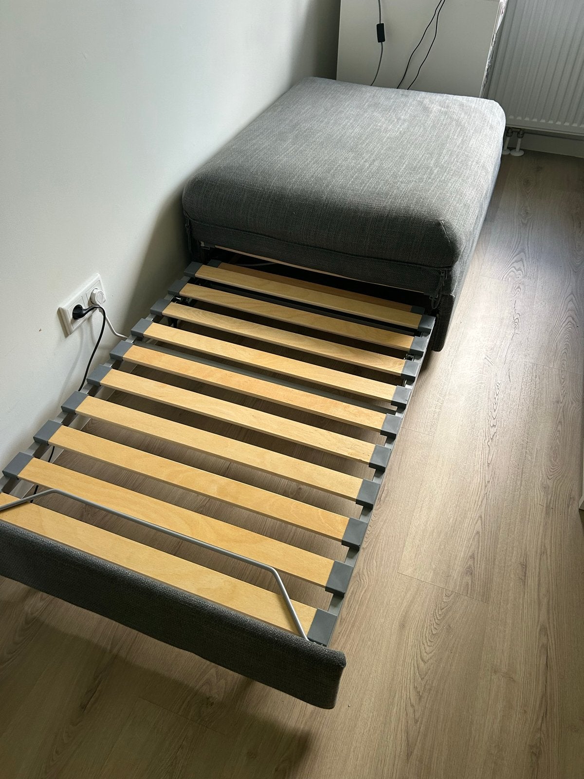 IKEA slaapbank/poef - grijs, Ophalen, Gebruikt, Eenpersoons, 80 cm