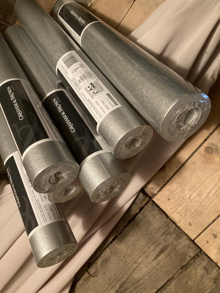 6 rollen metalic zilver design behang, Huis en Inrichting, Stoffering | Behang, Ophalen of Verzenden, 25 tot 50 m²