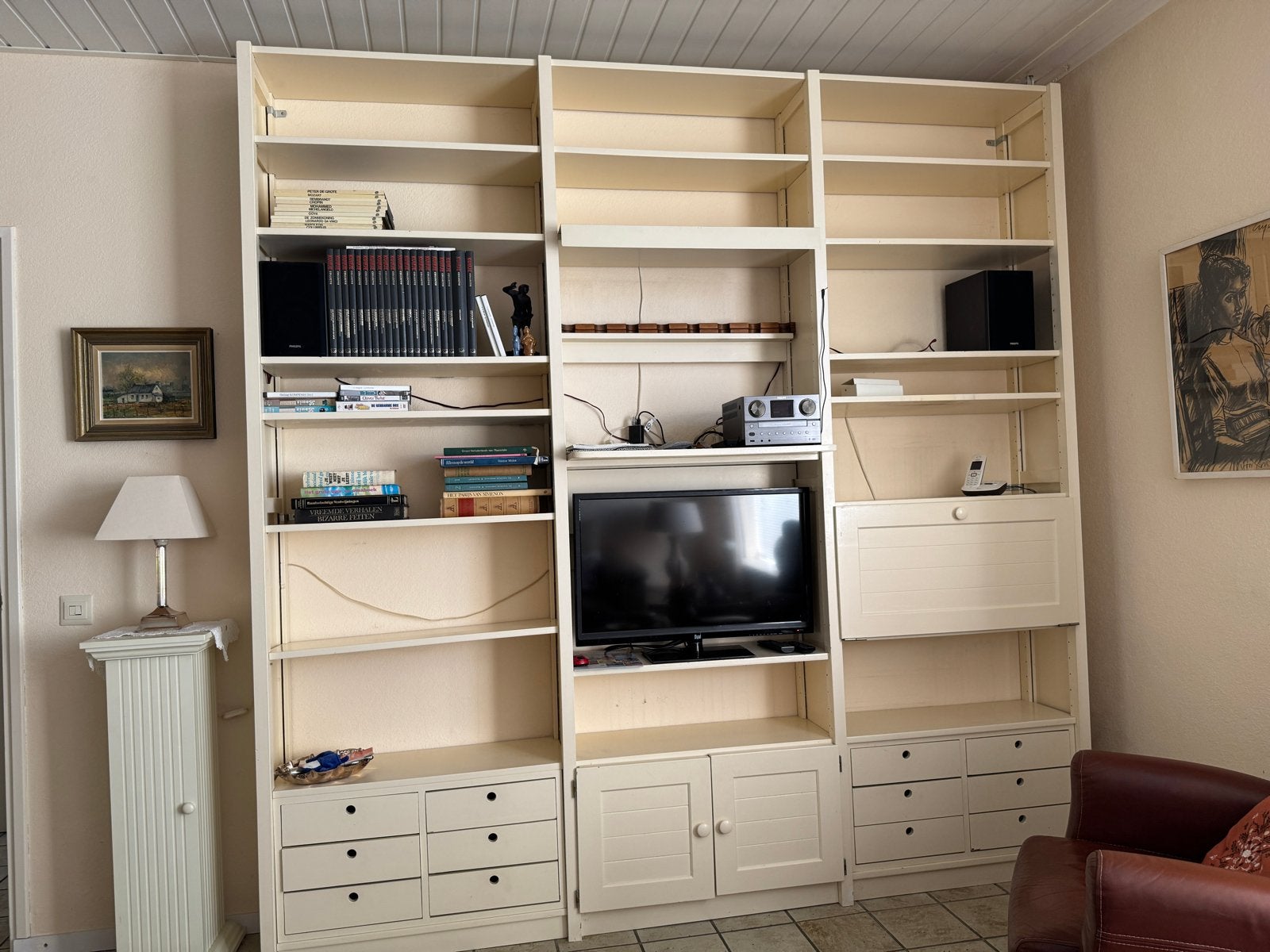Lundia volhouten boekenkast  met opbergruimte, Ophalen, Gebruikt, 200 cm of meer, 200 cm of meer
