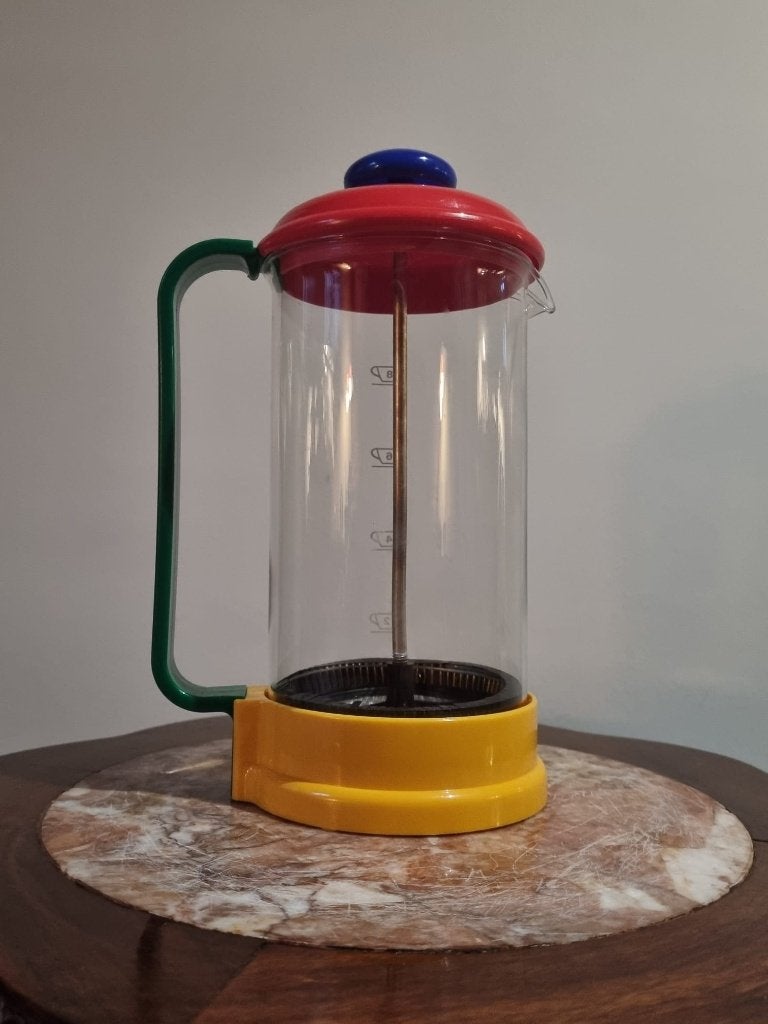Bodum koffie cafetière - geel/groen/rood - jaren 80/90, Bodum, Ophalen of Verzenden, Zo goed als nieuw, Meerkleurig