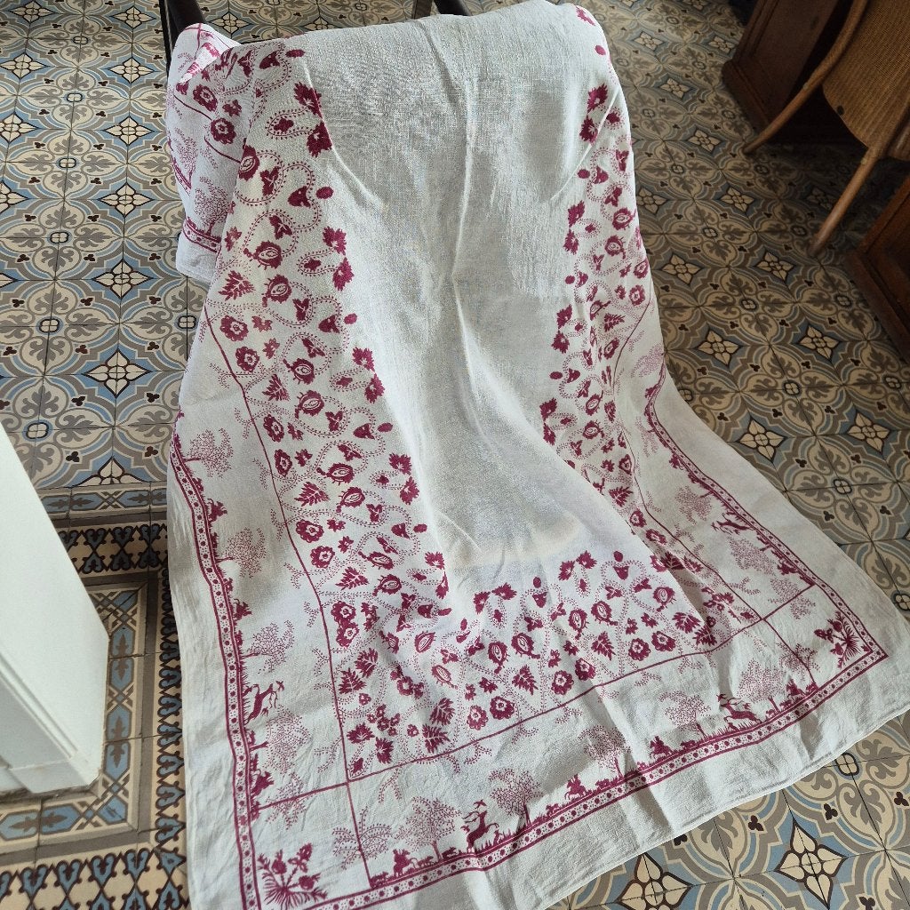 230x160 Grof geweven cremewit tafelkleed prachtig rood decor, Nieuw, Ophalen of Verzenden, 160 cm, 230 cm