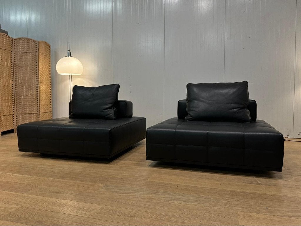 Minotti Lawrence Element Zwart Leder (2x) – NP: €14.000, https://www.minotti.com/en, 100 tot 125 cm, Minotti, Ophalen of Verzenden