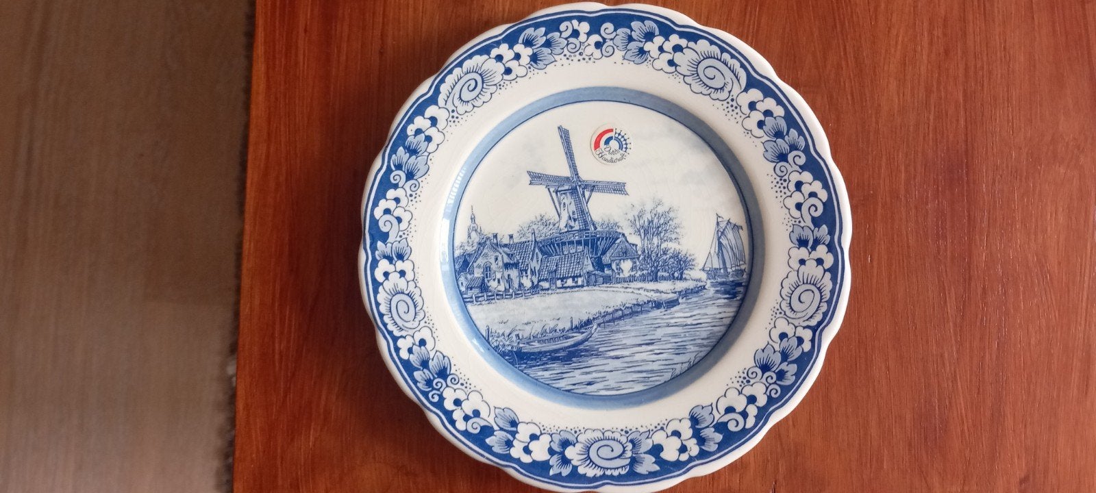 Delfts Blauw Wandbord - Molenlandschap Handgeschilderd, Antiek en Kunst, Ophalen of Verzenden