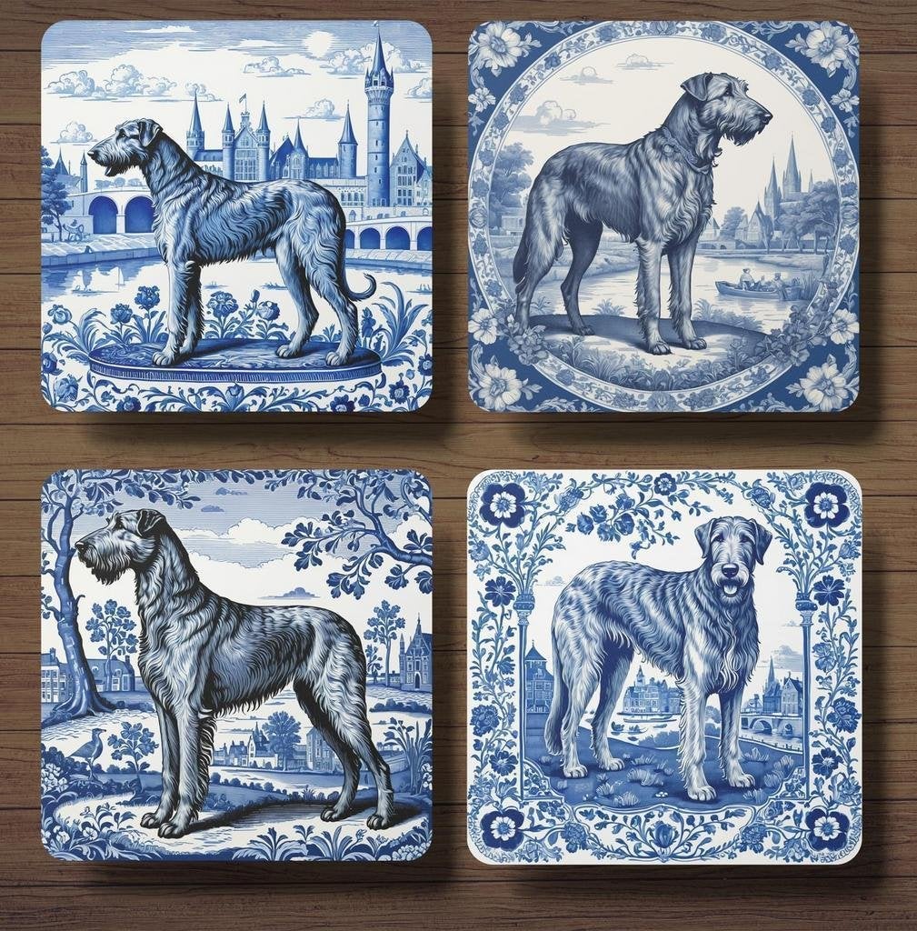 Ierse Wolfshond Delfts Blauw onderzetters met houder, Ophalen of Verzenden, Nieuw